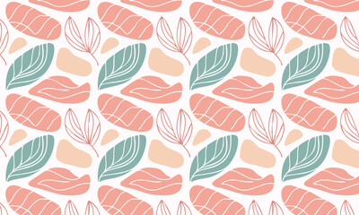 Modern abstract seamless pattern with textured botanical leaves