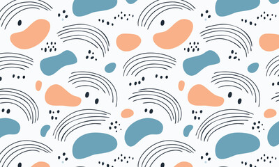 Bohemian abstract seamless pattern with hand-drawn rainbows and doodles