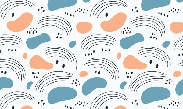 Fototapeta Bohemian abstract seamless pattern with hand-drawn rainbows and doodles