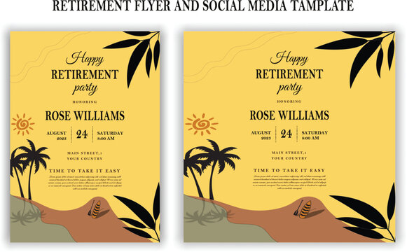Traditional retirement party flyer, social media post design, vintage, work, note, old, elder citizen, celebration, festive, invitation, job, a4 print ready templates.