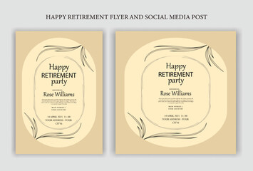 Traditional retirement party flyer, social media post design, vintage, work, note, old, elder citizen, celebration, festive, invitation, job, a4 print ready templates.