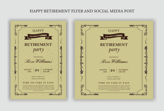 Retirement Flyer Design Template. Retirement Party Invitation Layout, square banner, and a4 poster, Retirement flyer template. Happy retirement party flyer design. 