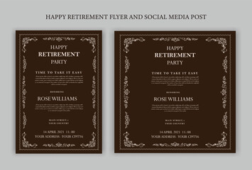 Retirement Flyer Design Template. Retirement Party Invitation Layout, square banner, and a4 poster, Retirement flyer template. Happy retirement party flyer design.