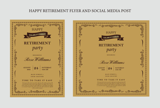 Set of retirement party invitation, square banner, instagram story and a4 poster, vector illustration eps 10