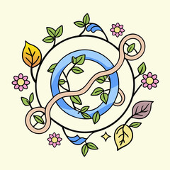 Circular floral design with leaves and flowers