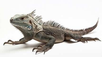 Fototapeta premium Calm spiny-tailed iguana resting, textured skin and claws visible on white surface