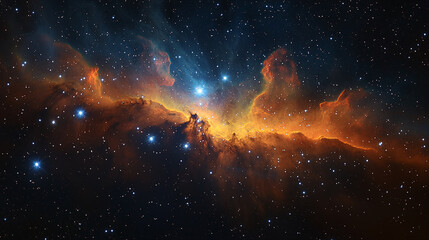 Cosmic Nebula with Glowing Stars in Deep Space