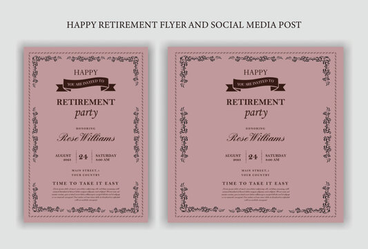 A set of Retirement party invitations, Vector illustration.
