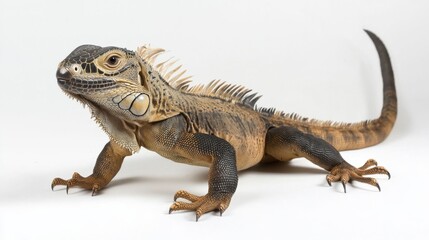 Fototapeta premium Natural iguana with tail curled upward and limbs extended, perfect scale and spine detail