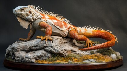 Fototapeta premium Natural iguana with tail curled upward and limbs extended, perfect scale and spine detail