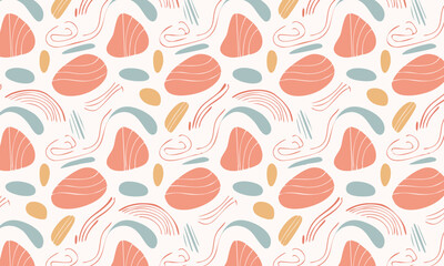Hand-drawn abstract seamless pattern with textured shapes and swirls