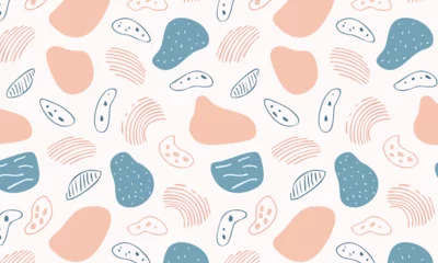 Fotobehang Naadloze herfst Minimalist seamless pattern with hand-drawn textured shapes  © Bayanakun