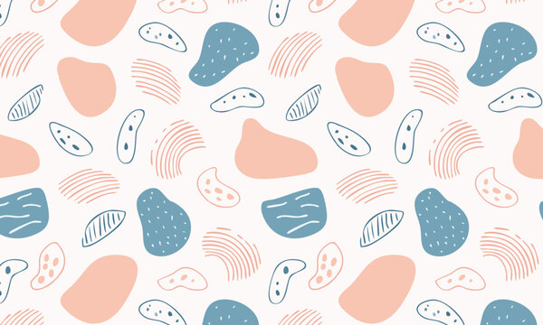 Fototapeta Minimalist seamless pattern with hand-drawn textured shapes
