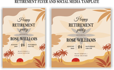 Set of retirement party invitation, square banner, instagram story and a4 poster, vector illustration Retirement Flyer Design Template. Retirement Party Invitation Layout, square banner, and a4 poster