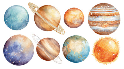 Watercolor Planets Set: Celestial Bodies Collection, PNG