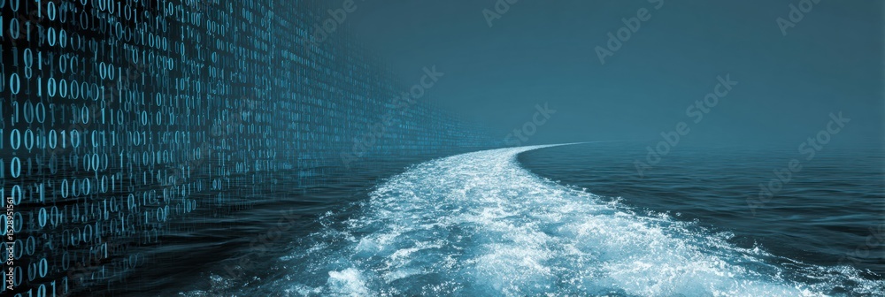 Aufkleber digital data river transporting phishing content with clear water on the left side