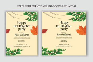 Set of retirement party invitation, square banner, instagram story and a4 poster, vector illustration Retirement Flyer Design Template. Retirement Party Invitation Layout, square banner, and a4 poster