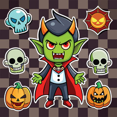 Set of Cartoon Halloween Stickers for a T Shirt Design