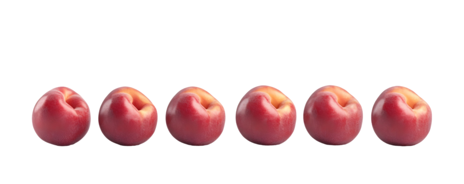 Six Ripe Red Apricots in a Row, Isolated on White Background PNG