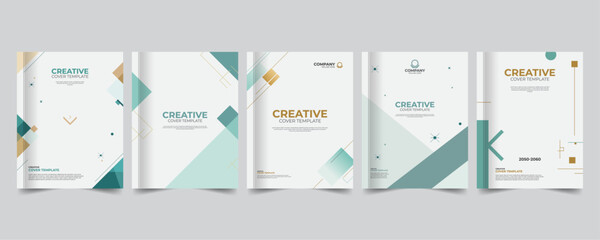 Minimal Geometric Designs for Academic or Creative Covers, Contemporary Minimal Covers with Geometric Accents, 5 set collection, Stationery template design bundle