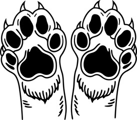 animal paw prints, black and white illustration feline claws, cute wild cat paws, playful drawing isolated