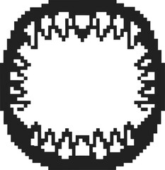 Fototapeta premium Pixel art mouth with sharp teeth digital monster jaws, open bite retro 8 bit icon, horror fantasy creature