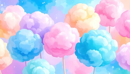 Pastel palette dreamy sweet cotton candy clouds background with bokeh light