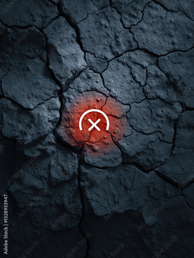Aufkleber cracked error icon illuminated against a dark abstract background with a clean top zone