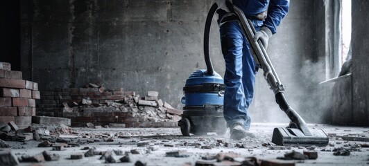 The vacuum cleaner in action during construction site clean-up.