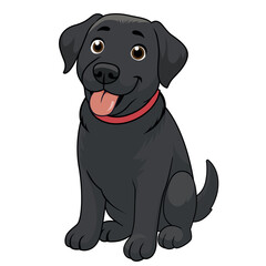 Fototapeta premium Adorable Black Labrador with Red Collar A Cheerful and Playful Cartoon Illustration