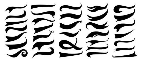 Baseball swoosh tail bundle, calligraphic underline strokes. Different flourish elements for sport logo.