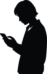 Person typing on mobile phone silhouette isolated on transparent background