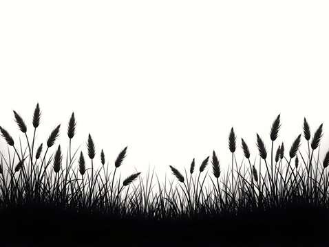 Wild Grass Silhouette Meadow Field Detailed Illustration Graphic