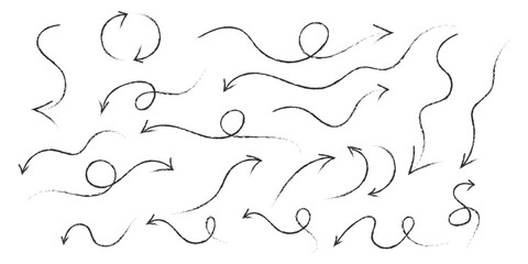 Hand drawn arrow collection with different shapes and styles on white background