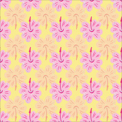 Abstract hibiscus flower repeat pattern on yellow background