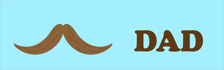 papa text, brown mustache on a blue background