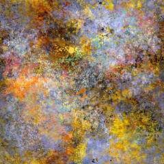 Abstract digital painting Bright multicolored transparent brush strokes, splashes, spots Blurry painted seamless pattern in blue yellow black tones Grunge effect Grainy multicolor background