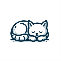 Sleeping Cat Logo Design, Vector Illustration