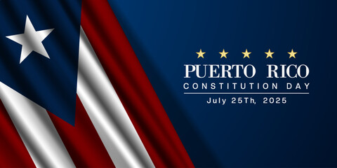 25 july is Puerto Rico Constitution Day. Great for posters, banners and social media. Blue background.