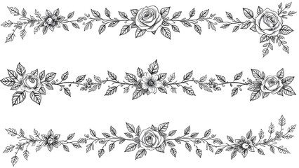Floral mandala with roses and geometric elements, detailed, symmetrical, outline drawing, suitable for coloring, meditation, textile prints.