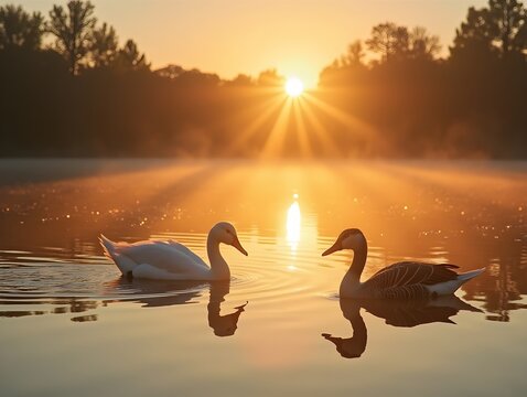 Feathers on Lake at Sunrise Reflecting Nature and Peaceful Scenery