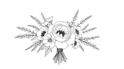 Single pattern modern bouquet with peonies, eucalyptus and wild herbs.