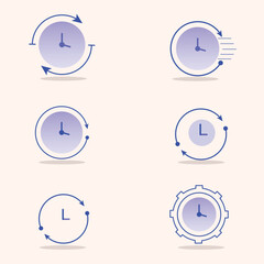  purple flat clock icon with arrow illustration