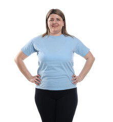Fototapeta premium Weight loss. Plus size woman on white background
