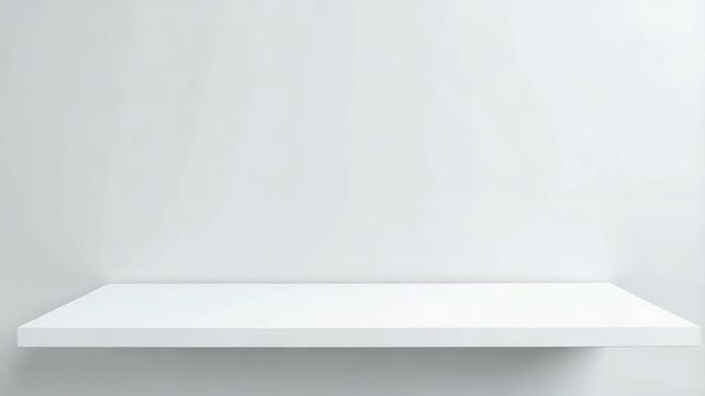 Minimalist studio shot of a simple, clean, white shelf mounted on a neutral wall, providing a blank, uncluttered display area, ready for product placement