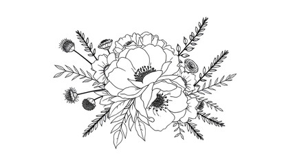 Single pattern modern bouquet with peonies, eucalyptus and wild herbs.