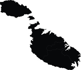 black silhouette map of malta for design, travel illustration or geographic project