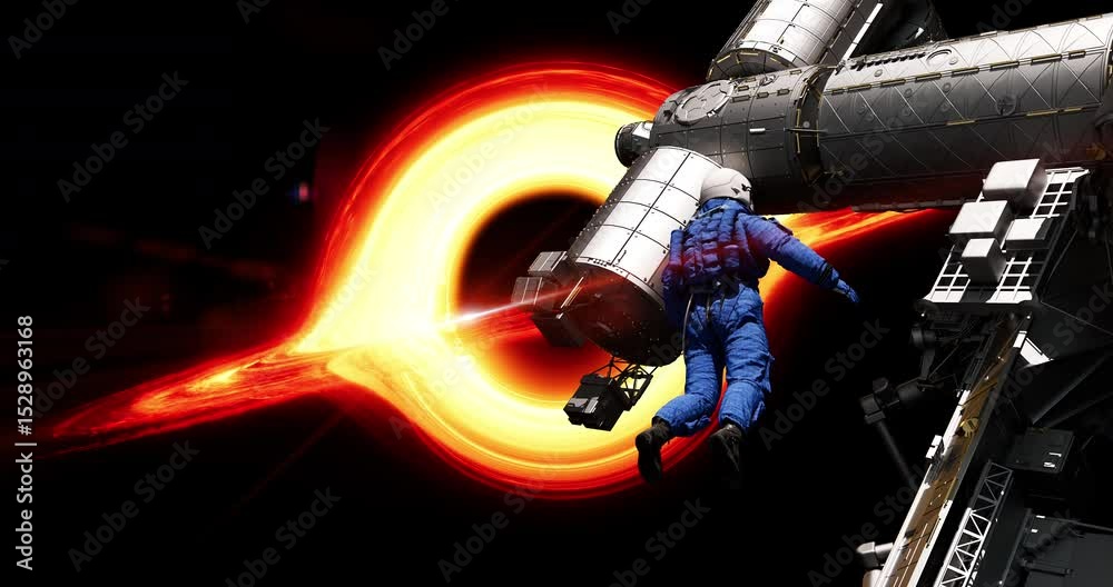 Canvas Prints stunning view of a black hole. astronaut on a space mission. technology related 3d animation.