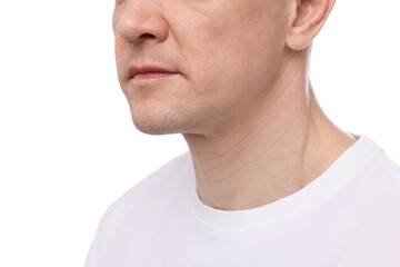 Obraz premium Clean shaven man on white background, closeup