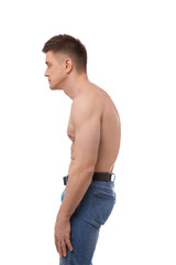 Fototapeta premium Man with bad posture on white background